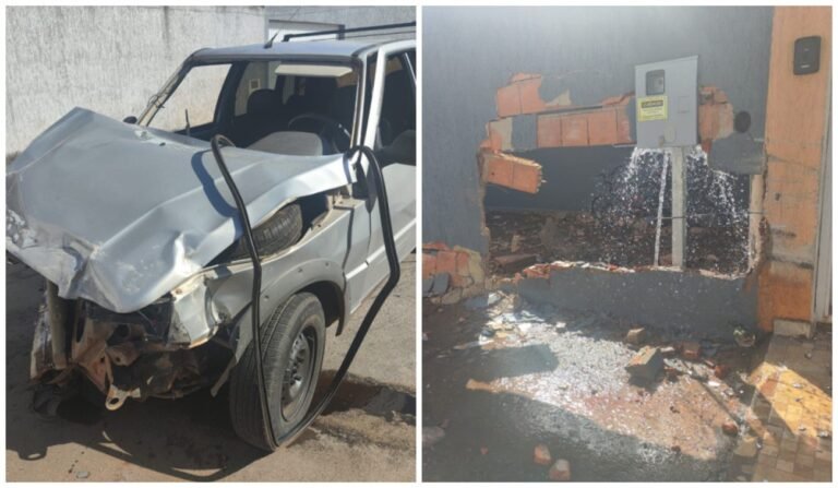 Motorista fica ferido após bater o carro no muro de casa, em Unaí