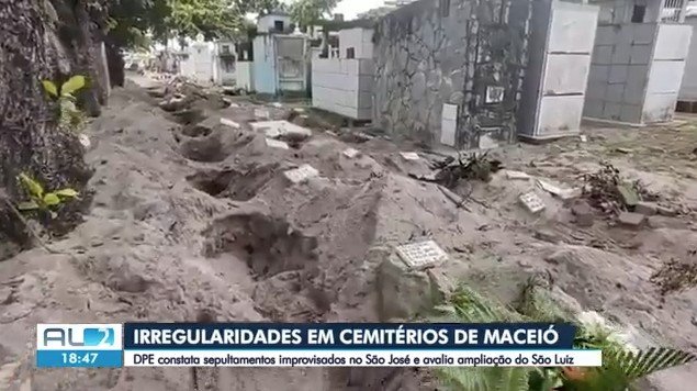 Covas rasas, enterro em ruas e abandono de túmulos: vistoria mostra cenário crítico em cemitérios de Maceió