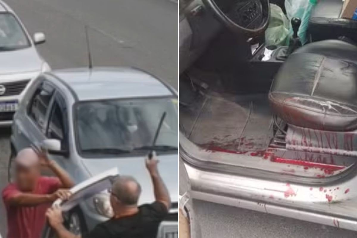 Vídeo mostra idoso tentando matar homem com golpes de facão em briga de trânsito; ele foi preso