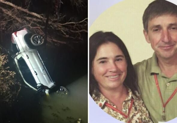 Casal morre voltando de festa de igreja após caminhonete cair de ponte e parar dentro de rio, no Paraná