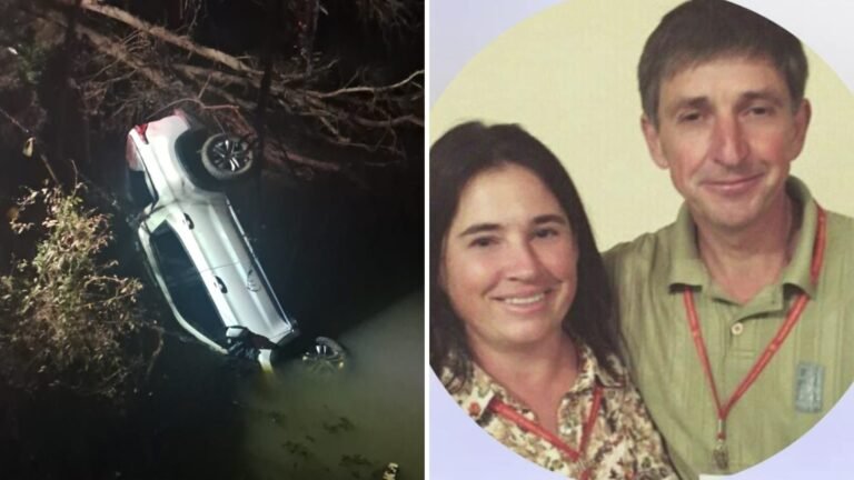 Casal morre voltando de festa de igreja após caminhonete cair de ponte e parar dentro de rio, no Paraná
