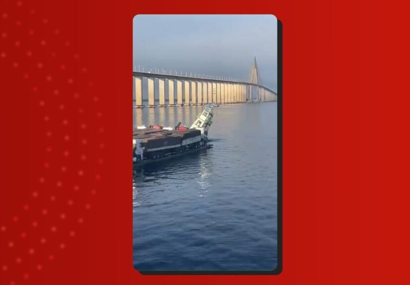 Vídeo mostra rebocador afundando próximo à Ponte Jornalista Phelippe Daou