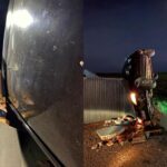 Carro capota, para aos pés de imagem de Nossa Senhora, e motorista escapa ilesa no Paraná