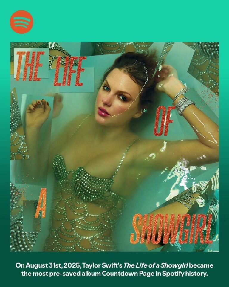 'The Life of a Showgirl', de Taylor Swift, é o álbum com mais 'pré-saves' da história do Spotify